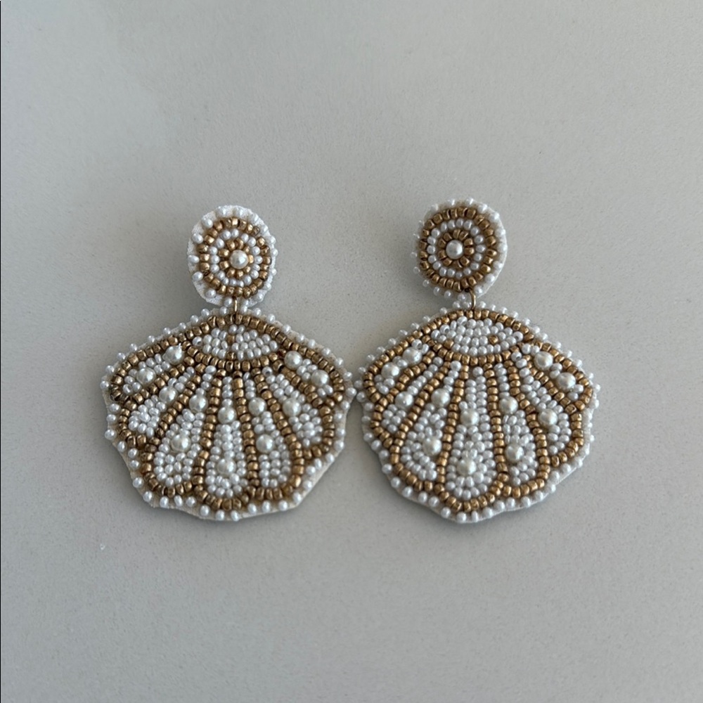 Gold and White Beaded Seashell earrings